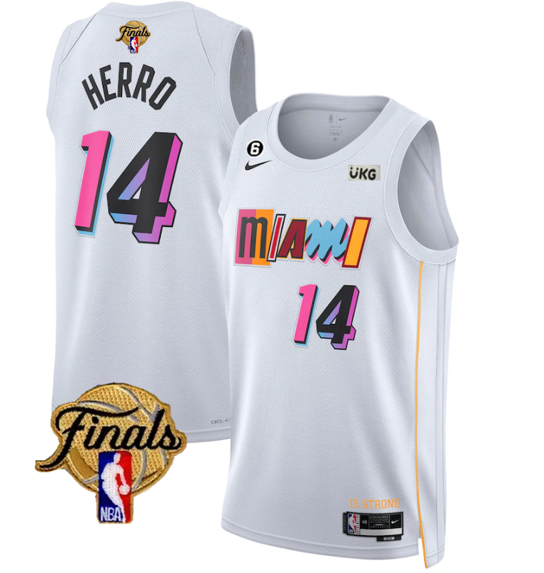 Men's Miami Heat #14 Tyler Herro White 2023 Finals City Edition With NO.6 Patch Stitched Basketball Jersey Men's Miami Heat #14 Tyler Herro White 2023 Finals City Edition With NO.6 Patch Stitched Basketball Jersey